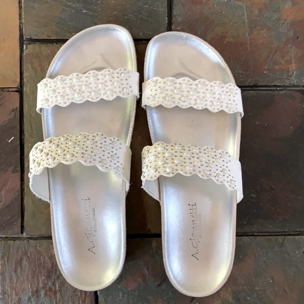 A Giannetti Cork Wedge Sandal 2.5" Heel White Size 8/8.5 - Picture 4 of 9